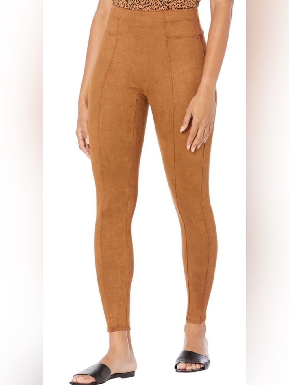 Spanx High Waist Faux Suede Pull On Ankle Leggings Rich Caramel Brown Sz M NWOT